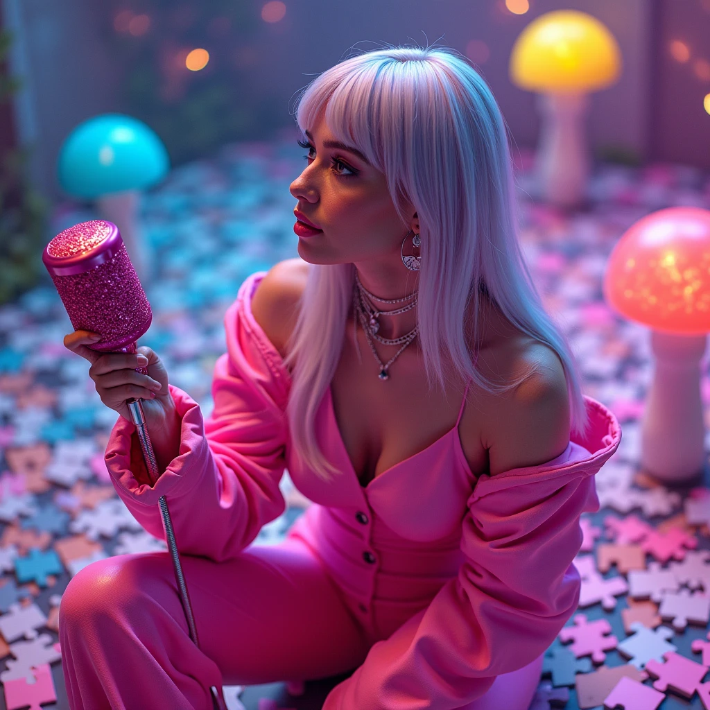 1girl, head phones, under pink bubble water, (18 years old), (Latina), dark skin, wide shot, (pink strapless dress), (Masterpiece, Professional lighting, 16k, 8k wallpaper, raw photo, photorealistic:1.8, ultra detailed, natural lighting, detailed skin sexy pose, open mouth, big lips, view from above, night time, eyes closed, pink light, steam, pink foam