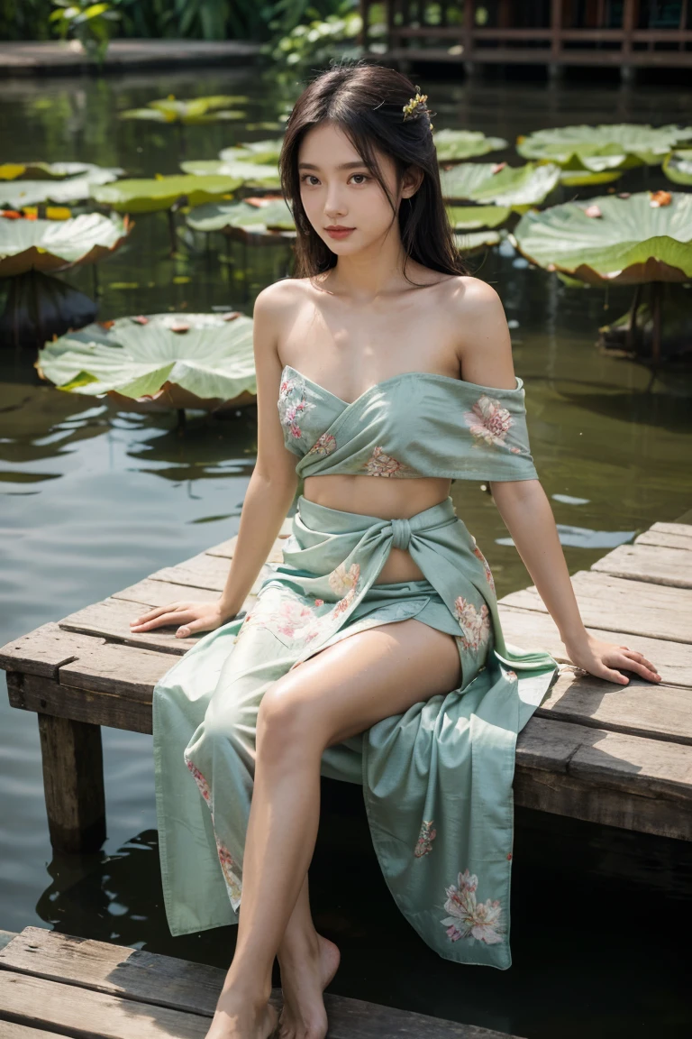 (4k, best quality), (realistic, photo-realistic),1girl,full body,
long hair, perfect hand,cute, dating, (nose blush), (closed mouth) small breasts,
beautiful detailed eyes,(tbhanfu),
<lora:taiwanDollLikeness_v10:0.35>,
<lora:SexyUnderwearHanfu_v02:0.65>,
outdoors, river, green tree,sunny