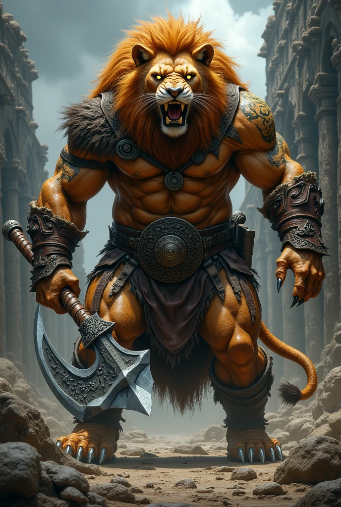 muscular lion, in bondage gear