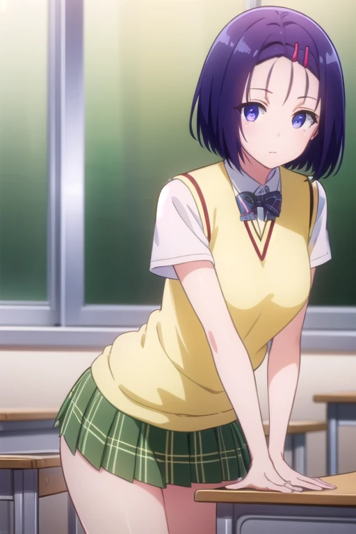 Beautiful lighting, One Girl, solo, Akane, White shirt, (((skirt))),Sweater vest, Black vest, Blue tie, ((Anime Style))、((2D))、Laughter、Open your mouth、Look forward,((Cotton panties with crotch)),(((skirtめくり, I can see your pants))),squat,From below,blush,Embarrassing,skirtを持ち上げる