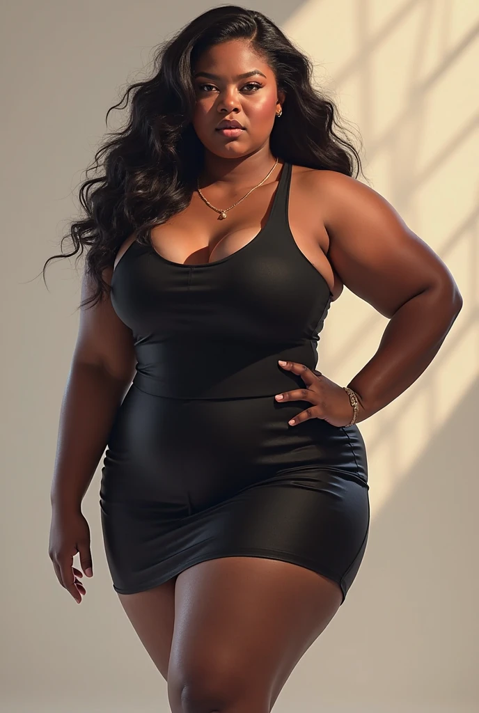 black woman , (curvy) , perfect body , (sensualizing) , big  , (short dress) 