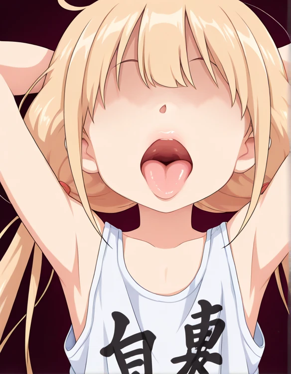 masterpiece, best quality, absurdres, ultra detail,<lora:GoodHands-vanilla:0.8> <lora:anmnr01:0.3> <lora:add_detail:0.5>,  1girl,petite,  <lora:anzu-idolmaster:0.7>,hutaba anzu,loose ink letters printed t-shirt,sofa,dull pose,dull face,Yawn,close eyes