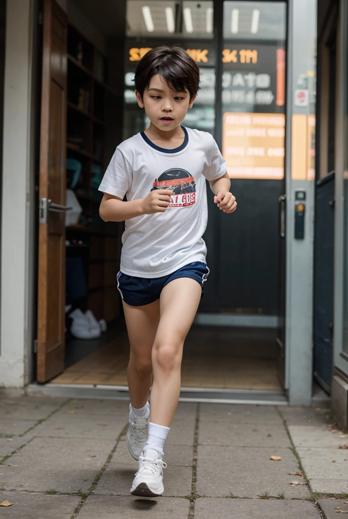 12-year-old boy,Smile,Spread your white and slender legs,jogging,full body,8K(nsfw)