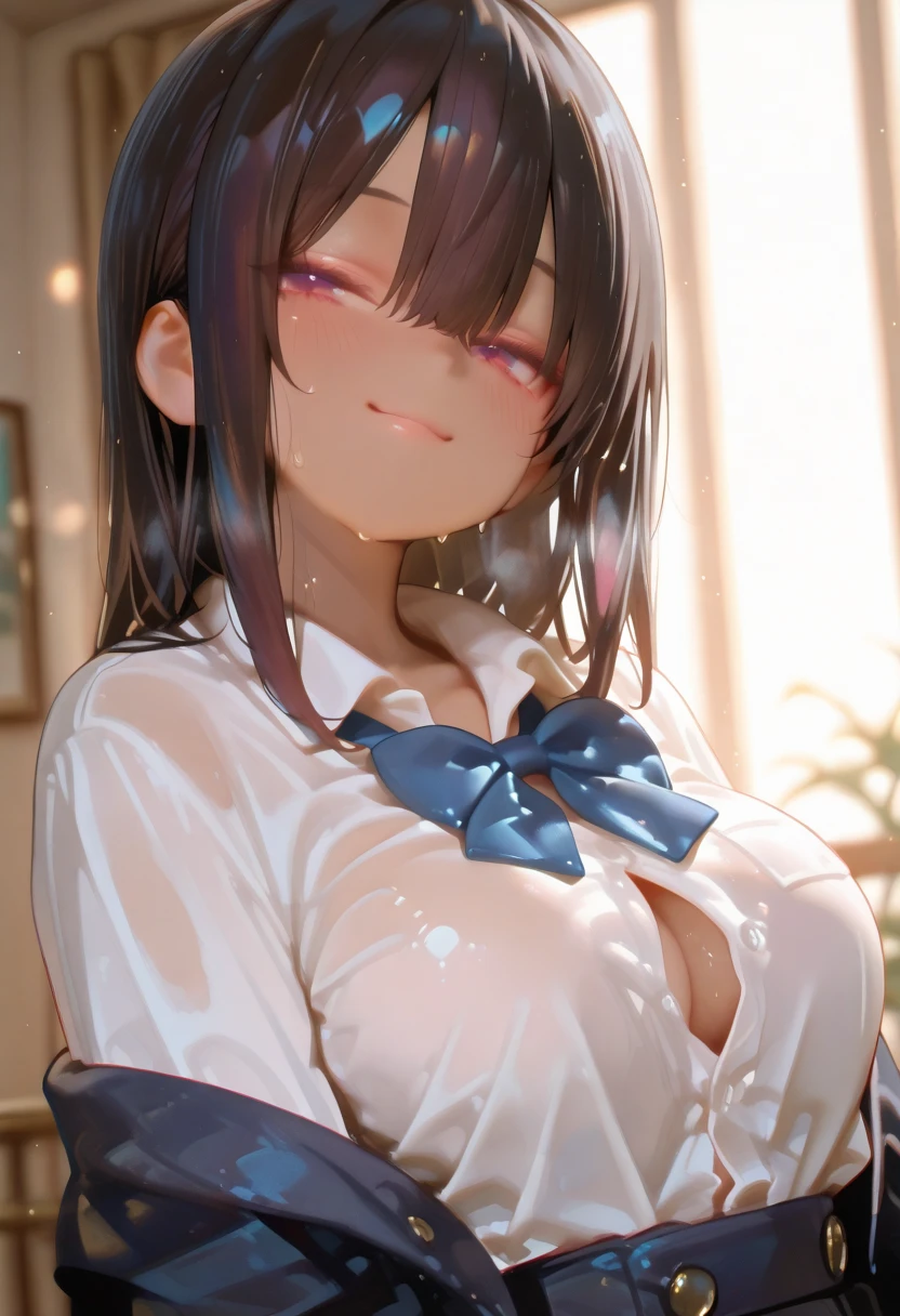 ((NSFW))、(masterpiece, Highest quality:1.2), 1 girl, (Tabletop, Highest quality:1.2), 8k, 16 years old, (Big Breasts),85mm, Official Art, RAW Photos, Bright lighting、White dress shirt, Cute Face, close, beautiful girl, (Navy Pleated Skirt:1.1), Long sleeve、Roll up your sleeves,blue eyes、Brown short hair、Looking at the audience, (((Crying、Open your mouth))), Sharp focus, Face Light, Bright lighting, Detailed face, ((On the bed)),(((Sweat)))、(((Sweat染み、Clothes get wet)))、(((Body odor)))、(((body odor)))、(((A large amount of love juice drips from the vagina)))、((To the tips of the feet))、(((On all fours, rolling up skirt、Spread your legs、The vagina is completely visible、Touching the vagina)))、Nipples、(((pubic hair)))