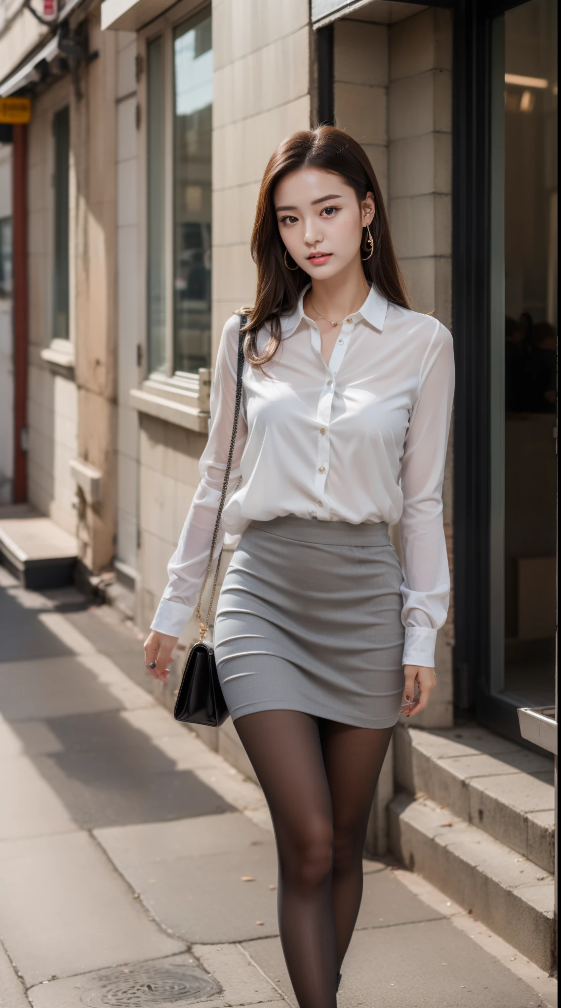 very resolution，Top Queries， Nice Girl ， ear studs ， Clear Eyes ， normal face ，Gloss on lips ，Perfect Face，white skin，perfect ，big ，Charming Legs ，Pantyhose， gray office mini skirt，high heels on the boat，Street