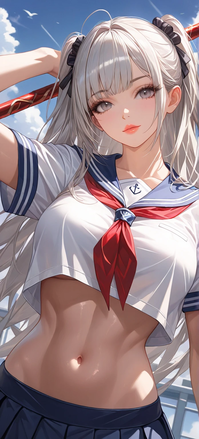 girl,big breasts,sailor,midriff,gloves,