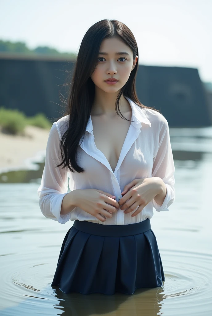 最high quality、high quality、Best image quality、8k、最High resolution、High resolution、最high quality、masterpiece、Detailed and realistic human body、Detailed and realistic skin、Realistic face in every detail、Realistic reproduction of every detail、Detailed and realistic lips、Detailed and realistic teeth、Detailed and realistic ears、Detailed and realistic hair、Realistic fingers in every detail、(beautiful手、thumb1reference4)、Realistic feet down to the last detail、Realistic breasts down to the last detail、Realistic areola down to the last detail、Realistic nipples down to the last detail、((beautiful日本の小学生))、(Japanese Model)、((beautiful日本の中学生))、((beautiful))、(Black Hair)、(Straight hair)、(Random Hairstyles)、((whole body))、((Flat Chest、Small breasts))、(Slender body)、(whole body光沢肌、Fair skin)、((暗い cold stormy weather))、((Pouring rain))、((heavy rain))、((In the Storm))、((School Playground))、((Sailor suit、Sailor Skirt、半袖の光沢のある濃い色のSailor suit、White sailor collar、Navy blue pleated skirt、Red ribbon、White Stockings))、((Pouring rainの中(A girl standing in the center of the schoolyard))、((Pouring rainの中で嘆いている少女))、((Pouring rainを浴びて(Soaked skin from head to toe))、((Rain dripping from the skin))、((Her naked body is clearly visible through her wet uniform))、((びしょ濡れのSailor suit(肌にピッタリとフィットしたSailor suit))、((Sailor suitから滴る雨水))