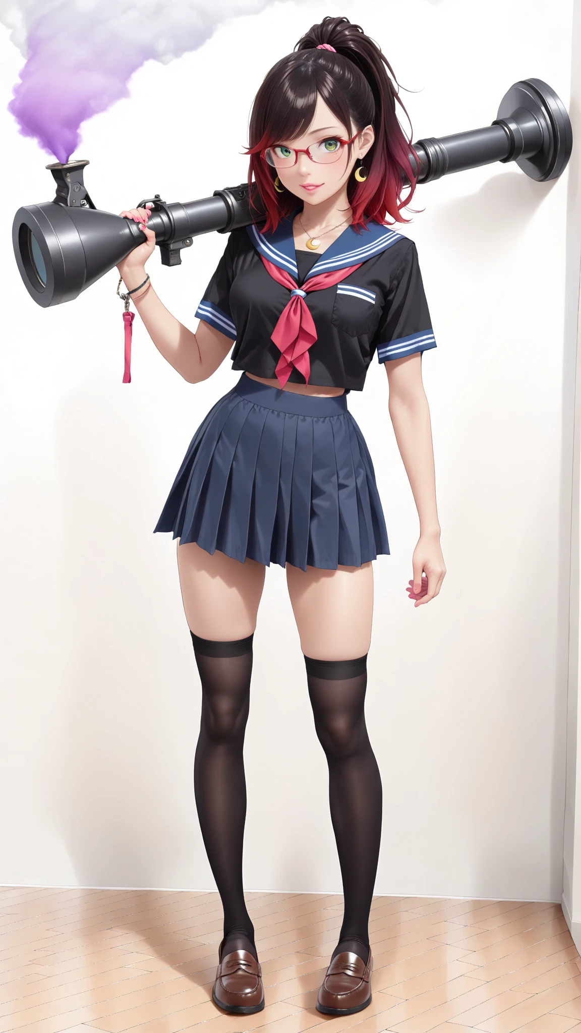 Masuwaka Tsubasa blonde short hair loose socks Sailor suit 腕にloose socks Black checked miniskirt Angry face See a smashed birthday cake Android-like