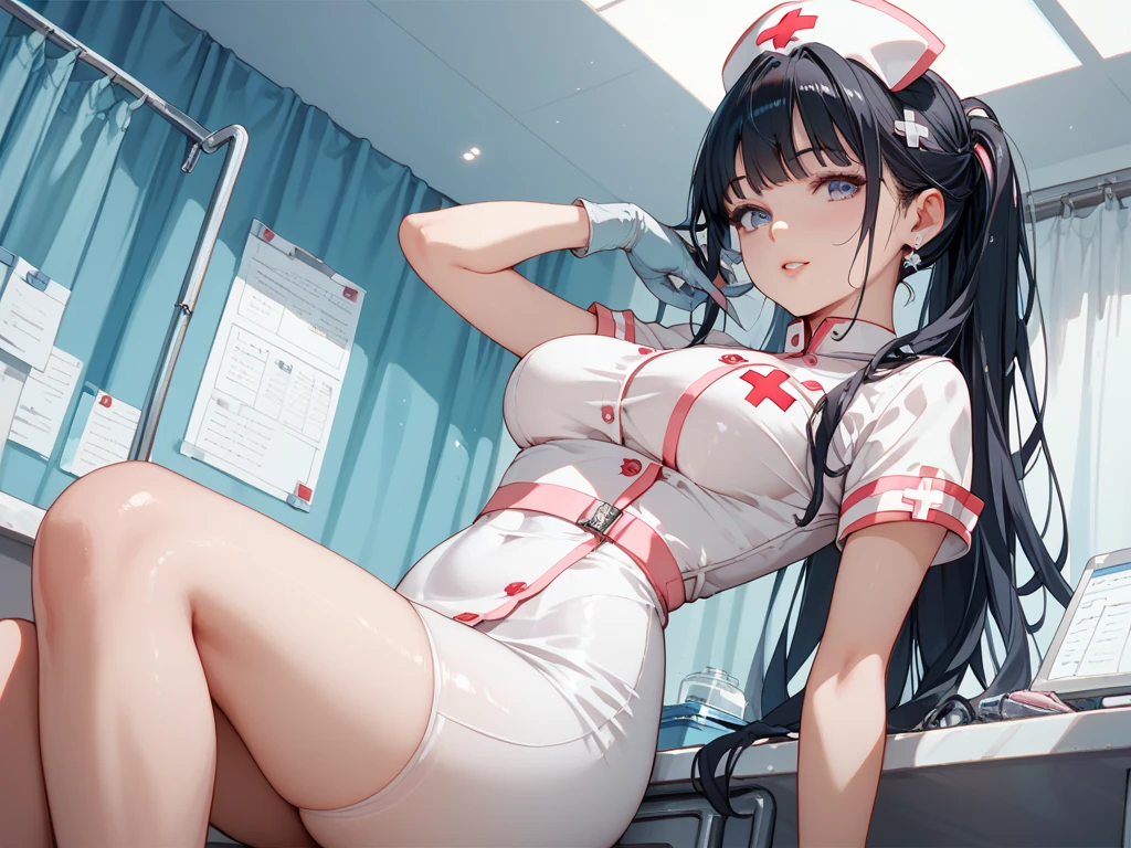 1female,35yo,plumw,extremely large bosom, 独奏,(Background with:hospitals,) She has short black hair,Standing at the bow of the ship,,seen from the front, Twist braids, mostly cloudy sky,(((tmasterpiece),(Very detailed CG unity 8K wallpaper),best qualtiy,cinmatic lighting,detailed back ground,beatiful detailed eyes,Bright pupils,Blue eyes,Snow-whiteskin,Redlip(Very fine and beautiful),(Beautiful and detailed eye description),ultra - detailed,tmasterpiece,))facing at camera,A high resolution,ultra - detailed),revealing breasts,Bare genitalia, Bulge,legs are open,Raised sexy,Camel toes,Flushed complexion,Desire for dissatisfaction,frontage,nurse woman,Nurse hat,nurses uniform,Red Cross Mark