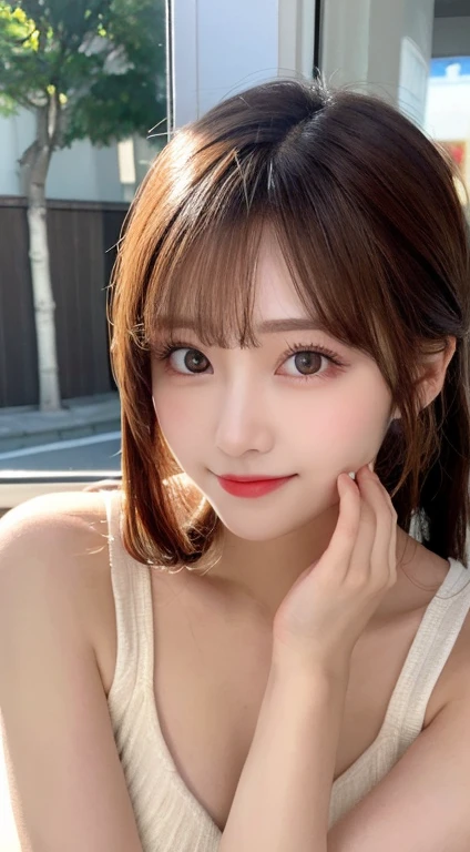 Tabletop, highest quality, shape, Very detailed, finely, High resolution, 8k wallpaper, 完璧なダイナミックな構shape, Beautiful and detailed,ランダムなcute髪,,Natural color lip、20-year-old girl、cute、Looking at the camera,Always blur the background,Perfect and beautiful face,Slim face and figure,Big eyes、Putting on gal makeup,Small face,Shooting from below、Blurred Background,Elegant feminine face、Cyberpunk Fashion、smile、Change pose randomly、Randomly change the shooting angle and position、one person、ta Fashion、Cinderella