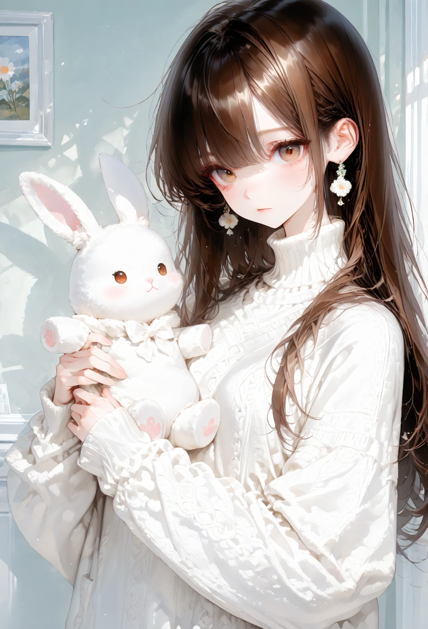 <lora:Moxin_10:0.45> ,<lora:Moxin_Shukezouma11:0.55>
<intricate details>, (masterpiece, best quality:1.2),
shukezouma, negative space, traditional Chinese ink painting,
a young girl wearing bunny ear headband and gloves posing for a picture in a white dress and white gloves with her hands on her cheeks,
peaceful, (smile), looking at viewer,