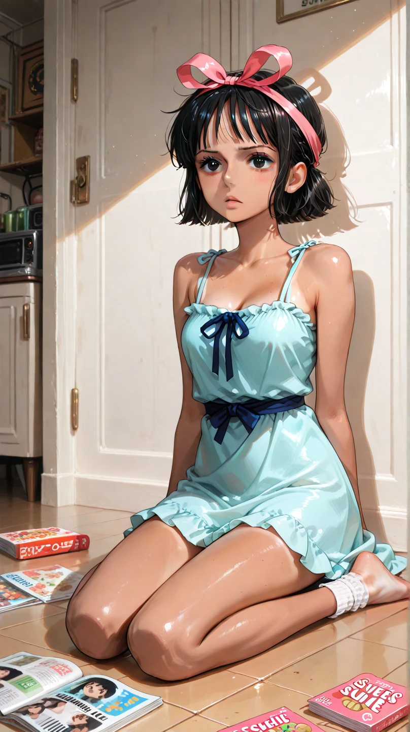 Anime cabelo castanho marrom com vestido rosa brilhante, 16 anos, corpo bonito, seios grandes, com as hands on chest, hands on chest, Garota sexy, cabelo castanho curto, mechas de cabelo laterais, mechas de cabelo na lateral do rosto, beautiful lighting, sombras suaves, olhos azuis, pernas bonitas, cabelo curto, estilo anime, personagem Akane Tendo, Autora Rumiko Takahashi, Baseado em obra de Rumiko Takahashi, Anime Ranma 1/ 2, decote sexy, quadril robusto, corpo inteiro, corpo inteiro, busto grande, garota jovem com corpo belo e bonito, sandals on his feet, garota 16 anos jovem, usando vestido rosa brilhante, garota anime, estilo anime, beautiful feet in sandals, 45° viewing angle, ao ar livre, peito grande, seios bonitos, cabelo preto, sandals on the feet, pernas bonitas, sexy,