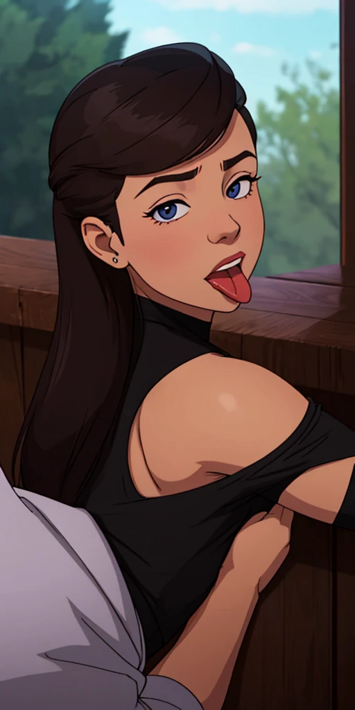Violet Parr has a penis, she is a shemale sucking her own penis, 1girl, (flat chest), (((very small breasts))), ass:1.3, purple eyes,  black hair, long hair, lips, blush, naked, depth of field, bokeh, (special attention to skin detail: 1.2), masterpiece, best quality, ultra-detailed, ultra-HD, photorealistic, cinematic, ((close-up camera shot)), sensual pose, alluring, blowjob:1.4, (((no clothes)))