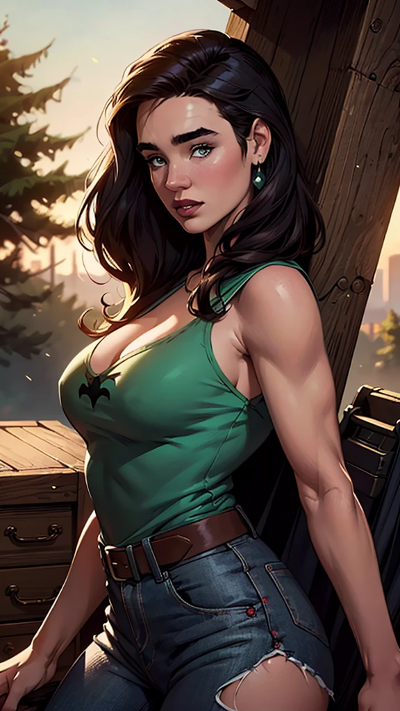 A green eyed woman (massive breasts, cleavage, full lips, flirtatious, shaved side hairstyle, torn clothes, flirtatious) smiling while smoking a large joint, in the style of fancy Tarot cards