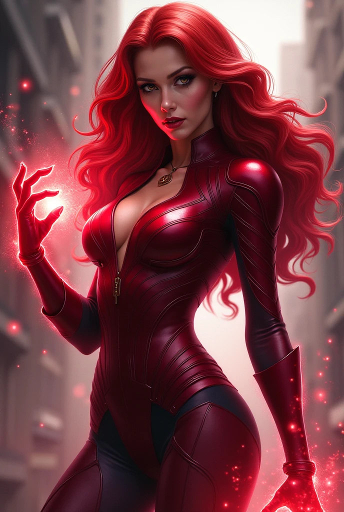 Scarlet witch anime Disney render sudective pose, biting lip