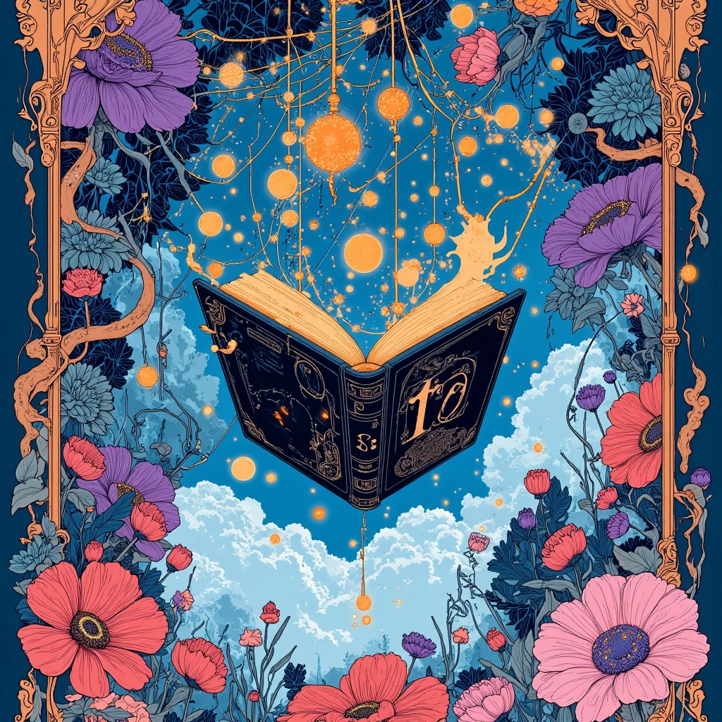 Close up closeup Hemp, leaf, marijuana, cannabis cone, ((illustration)), colorful, wallpaper, energy, secret, magical environment, magical environment, magic wand, books, pages flying in the sky, omniscience, prediction of the future, understanding the past, frost magic, spells, red hair, long hair, --v 6