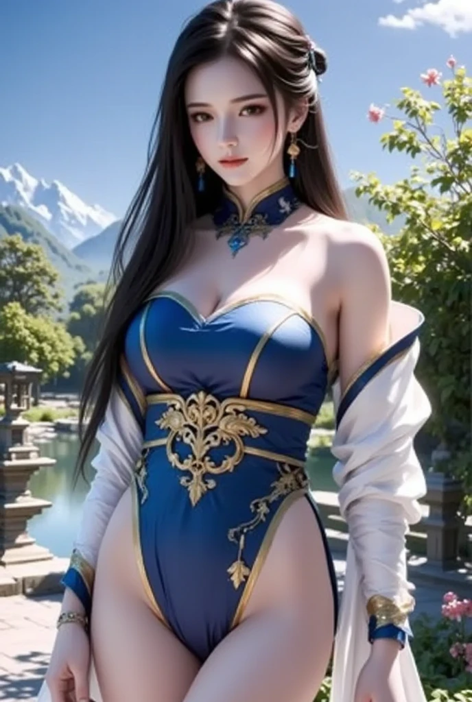 perfect figure beautiful girl:1.4, 17years old, cleavage, huge breast Layered Hair Style, (Healer costume:1.5), Jewelry Decoration, Highly Detailed Face and Skin Textur, double-edged eyelid, Whiten the skin, long hair, (background snow plains), diamond dust,