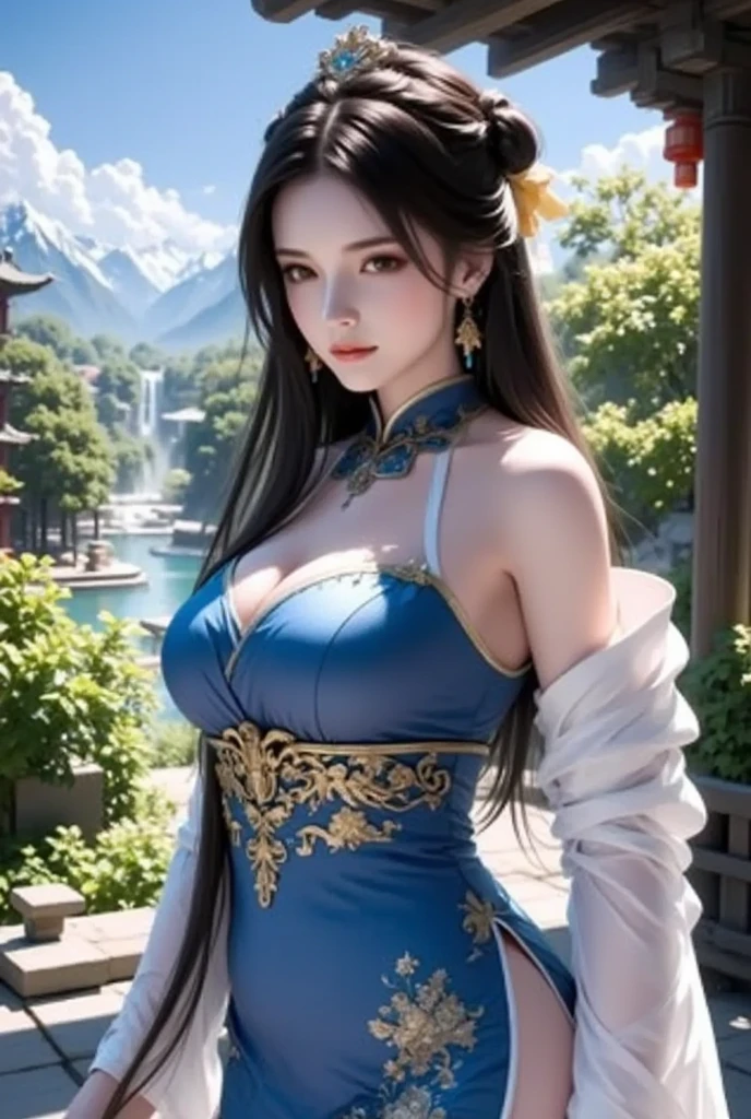 arafed woman in a blue dress with a red flower in her hair, ancient chinese princess, ancient chinese beauties, chinese princess, ancient asian dynasty princess, beautiful render of tang dynasty, a beautiful fantasy empress, chinese empress, palace ， a girl in hanfu, ((a beautiful fantasy empress)), chinese woman, inspired by Lan Ying, traditional chinese
