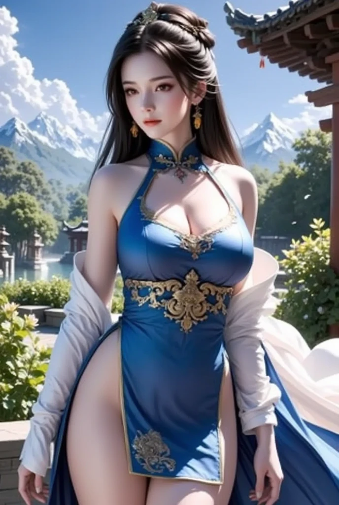 (masterpiece, best quality, extremely detailed 8k, ultra hd, ultra-detailed, highly detailed, highly realistic, ultra-realistic, photo realistic), (1girl:1.5), (detailed realistic skin), (realistic big breasts), slender abs,