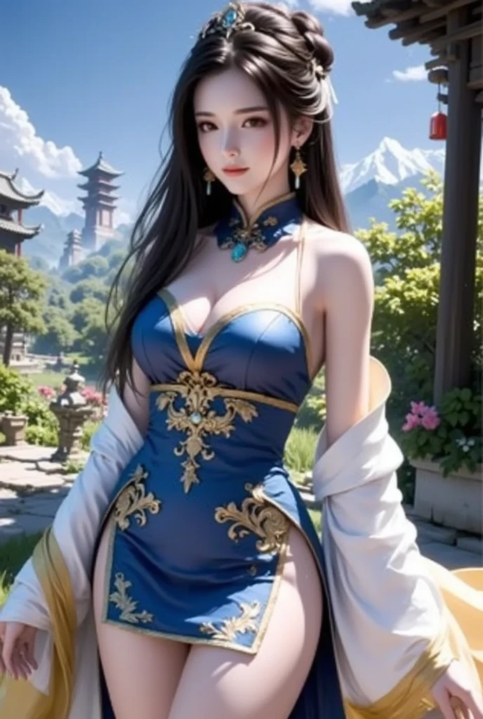((best quality)), ((master piece)), (detailed:1.4), 3D, Beautiful female figure,HDR(high dynamic range),ray tracing,NVIDIA RTX,super resolution,unreal 5,Scattered beneath the surface、PBR texture、post-processed、anisotropic filtering、Depth of bounds written、Maximum clarity and sharpness、multilayer texture、Albedo and specular maps、surface coloring、Accurate simulation of light-matter interactions、perfectly proportioned、octane rendering、two color light、Large Diameter、Low ISO、White balance、Rule of thirds、8K students、 ((Beautiful, delicate and luxurious composition with slits and jewels scattered all over the body.、A beautiful, delicate, and gorgeous blue and gold princess wearing an elaborate maid outfit.))、(Very cute beautiful sexy beautiful girl、very cute beautiful erotic beautiful girl)、 (sweaty)、 (Very cute Japan woman、very beautiful Japanese woman、famous idol、Japanese woman with a very beautiful face、Japanese woman with a very cute face)、Perfectly proportioned like a gravure idol、Dazzling super beautiful super long blonde silky hair、wavy hair、big chest、have bangs、E cup、beautiful 22 years old、Cute smile、shy smile、full body photo、 (Big, beautiful, shining blue eyes、Wet)、((Composition showing the panties of sitting underwear from the front))、((Composition of a woman who is sitting, lifting her breasts with both arms, and opening her legs wide so that her underwear panties can be seen from the front.))