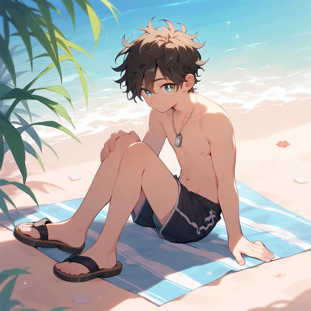 hairy,Shota,swim,(best quality),(masterpiece),Wear only briefs,no shirt,No coat,sitting,(wide view)
