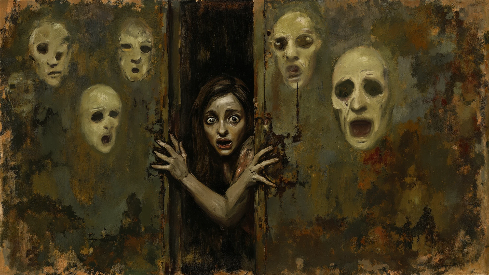 Surrealist art <lora:FF-Style-Edvard-Munch-32:1> in the style of Edvard Munch, Edvard Munch style, Edvard Munch art, Edvard Munch painting of a woman with a scared ghostly face, inspired by Howard Knotts, the scream painting, surreal oil painting, inspired by Peter Blume, surreal painting, epic surrealism 8k oil painting . Dreamlike, mysterious, provocative, symbolic, intricate, detailed