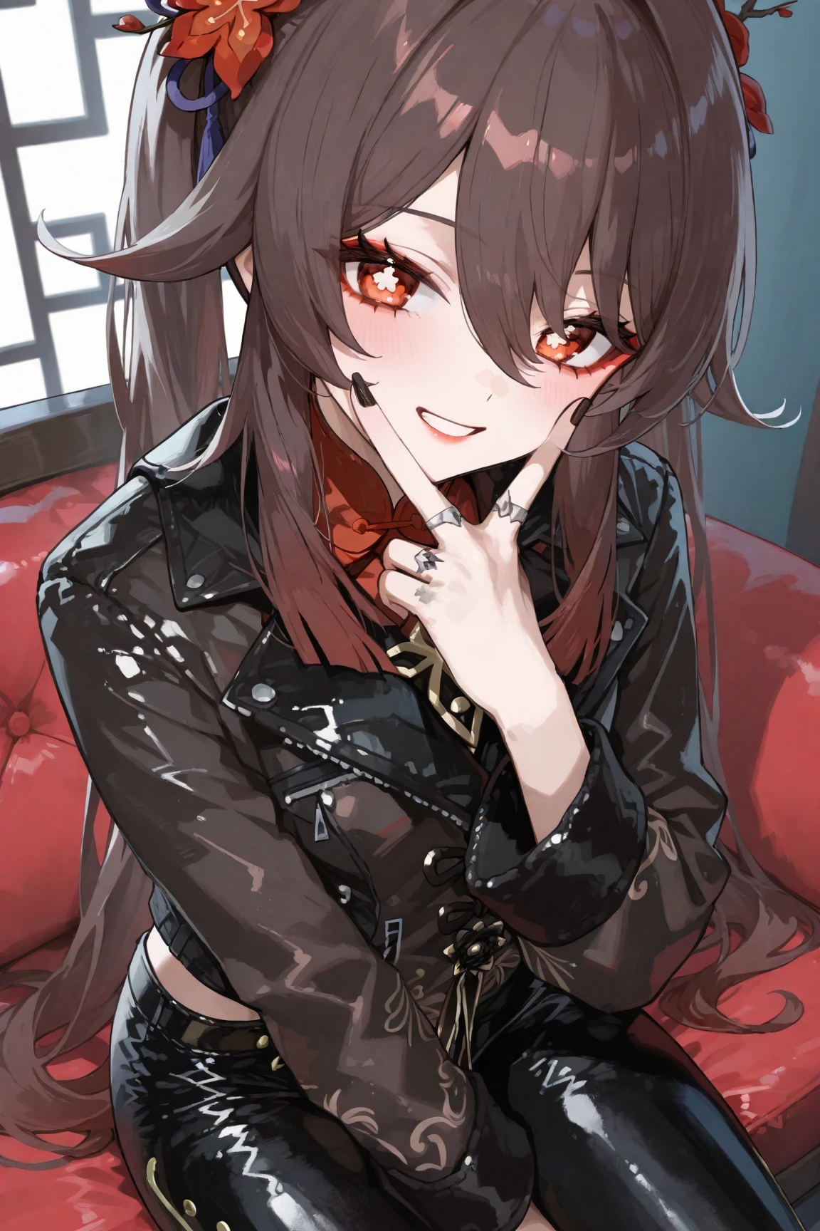 (Top resolution、Distinct_image)top-quality、A girl、masterpiece、highly detailed, half body, Semi-realistic、purple eyes 、18year old, dark red hair,young 、Exquisite facial features、Facial features ,variation potrait, long hairstyles, teenage, cool , cold sharp eyes, An expression of despair., lifeless eyes, blood on face, , {Very detailed 8k CG unit wallpaper}, Handsome, solo, female, vampires, dark cloak , loyalty , black clothes, vampires fangs