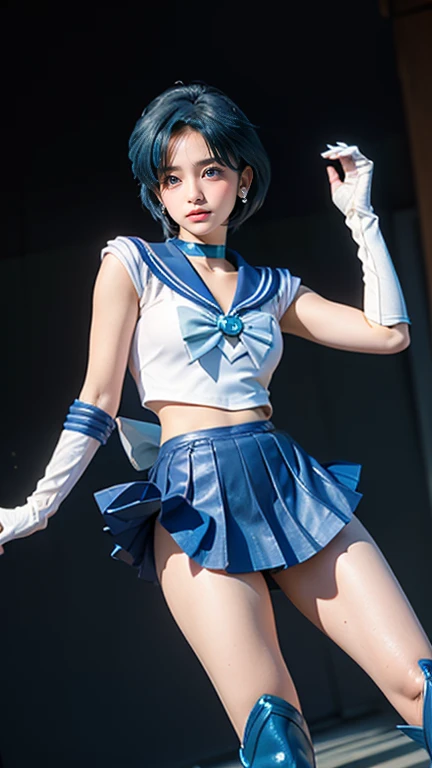 Sailor Mercury Sailor Warrior Uniform Transform skirt boots cute whole body Sailor Leotard ribbon tiara Gloves smile
