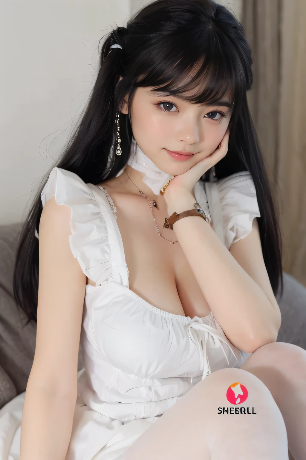 Ultra HDR,ultra detaile,a whole body,extremely lifelike, 8K high resolution,1 girl, Flowing ponytail black hair,Bath diagram, Dark eyes, Lace, nightgown,largebreasts, thin waists,thighlet,Wear a pendant,in bedroom,Very detailed face and skin,Detailed eyes,Double eyelid,杰作,best qualitiy