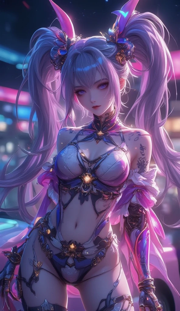(masutepiece, of the highest quality, Best quality, Art officiel, beautiful and aesthetic:1.2), (1fille:1.3), Extremely detailed,(Art fractal:1.2),colourfull,Highest details,( neon light zen:1.2), (pose dynamique), (neon lights d’arrière-plan abstrait:1.5), (Robes Tridents:1.2), (peau brillante), (Beaucoup de couleurs:1.4), Haut du corps ,neon light,16 K,Full-HD
