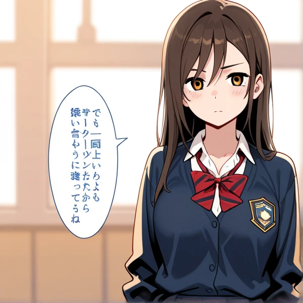 Make a teacher, in a classroom , small round breasts, fitted uniform, sweating and sticking out his tongue 