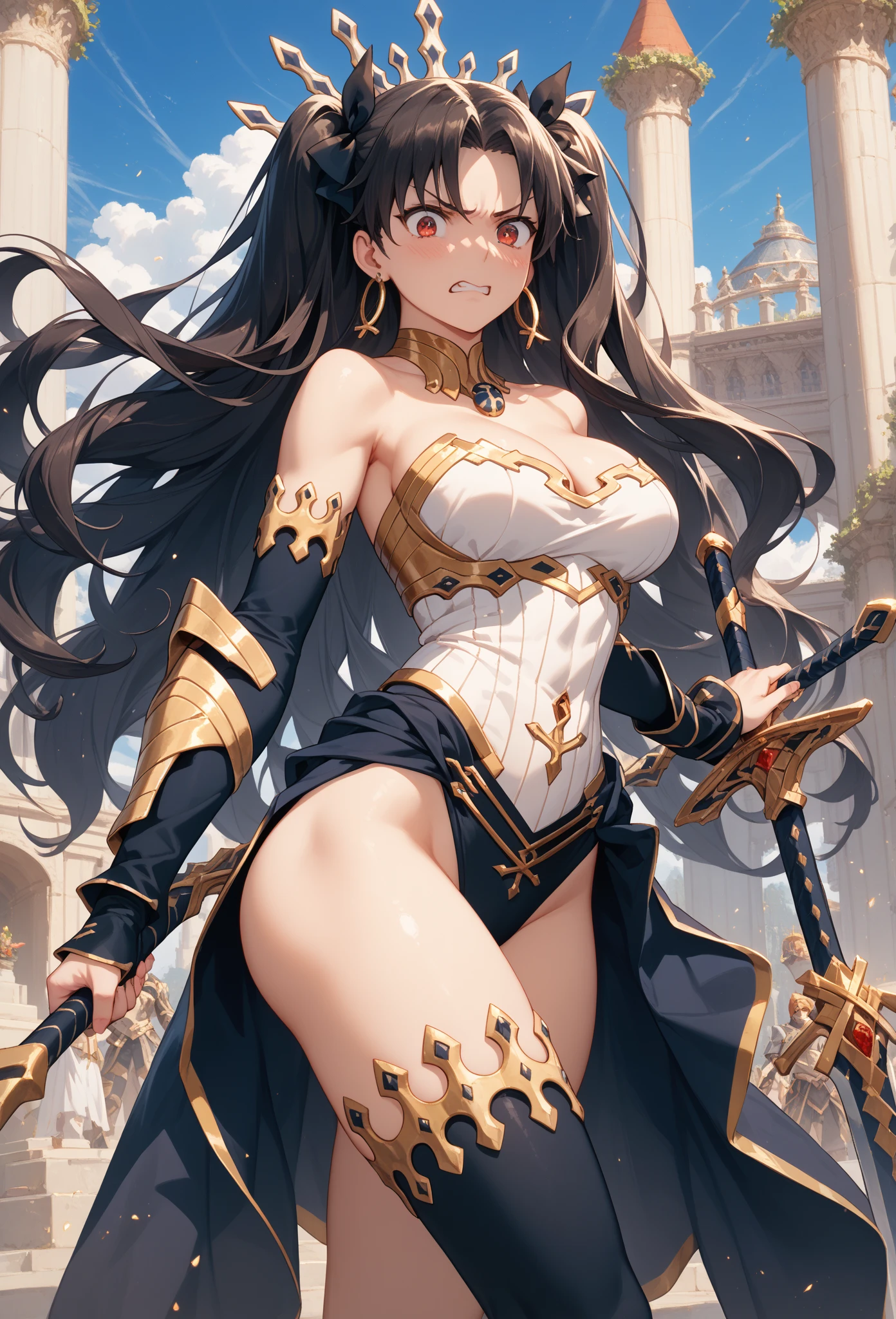 A girl、Solitary、Large Breasts、thigh、Mature woman、Weaving、gem、bracelet、skirt、Shooter、Bend bow、arrow、There are weapons、Ishtar with a bow、(fate FGO)