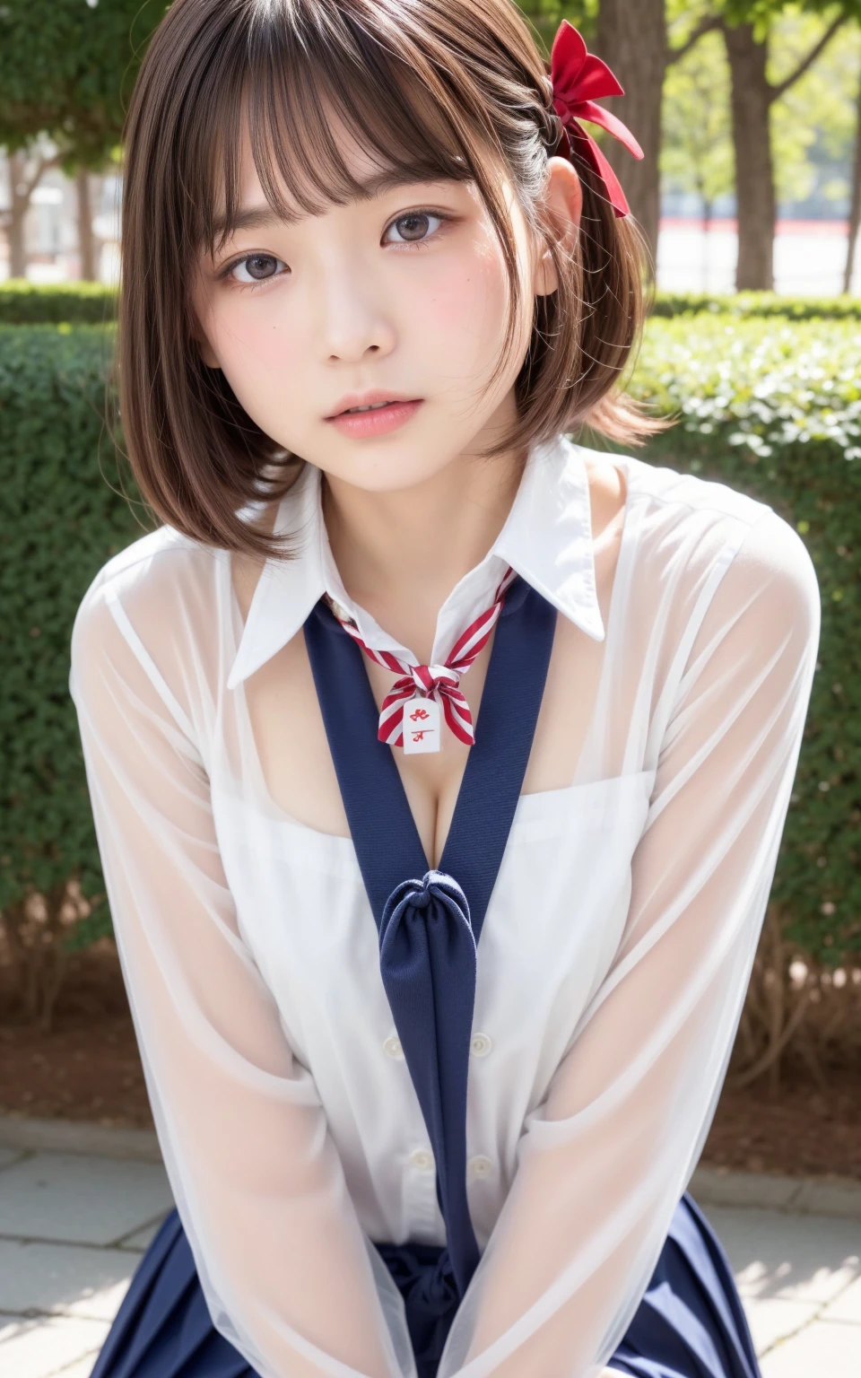 hight resolution、high-level image quality、8K、Real live-action、Raw photography、top-quality、masterpiece、masutepiece、Erotic、Pupils、Pink bra,de pele branca,kne,(Black pantyhose),Detailed panty patterns、panties focus、pink color panties、Tiny panties、absurderes,a small face、huge-breasted、Parting the bangs from the middle、Forehead visible,(a cold expression<Tight eyes,glares,Bullish,Thin anger)、masterpiece,top-quality、超A high resolution,Raw photo,ren,Beautiful fece,One Person, 独奏,Dark look,Small breasts,fullllbody、Very nice、JK school uniform,hi-school girl,A Japanese Lady,is standing,(Photorealsitic:1.37)、Photon mapping,Light blue ribbon,Realistic、Cute little face,Brown-eyed、Black socks、22year old、(Red bow tie)、Radio City、Physically Based Rendering、Foreground、depth of fields、Blurry background、a picture,The girls、Body,beauty legs, Long legs, Thin leg,Long bob cut,(Bangs are visible), hair, s lips, Blue_The eye, nosesoft,(PINK SHIRT), (Navy pleated skirt), Navy blue uniform jacket、White Sweater Vest、Knees are visible,Sheer clothing,, Thigh, Black cotton socks,Nogizaka Idol, 女優, Japanese ido、Sparkling eyes、shiny lip、