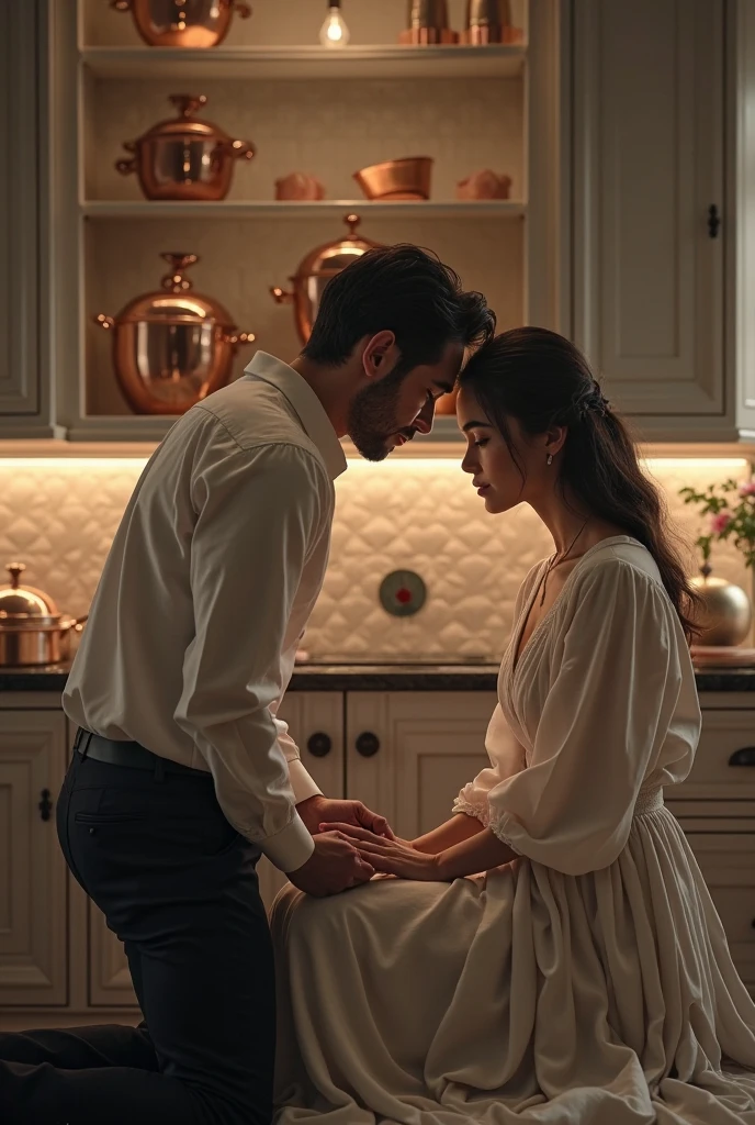 Professional photos、((home dining room:1.4)) 、(A handsome young man and a beautiful young woman at the dining table) (Man hugs woman's waist from behind.) (8K,original photo、original photo、best quality、Masterpiece:1.2)、super detailed、Super resolution、(Photo realism:1.3)、Draw light and shadow clearly、High-resolution RAW color photos、((A man hugs a woman from behind:1.4))、I drew it anatomically faithfully. 、Very detailed and beautiful、super high quality、((woman with straight hair:1.4))、beautiful girl、((woman wearing white lingerie:1.4))、( (A woman wearing white silk panties:1.4 ))、Upper Body、((Black haired man with short hair:1.5))、((man wearing underwear:1.4))、((Smiling woman:1.4))、( (The two hugged and kissed each other deeply:1.4) )(A handsome young man and a beautiful young woman at the dining table) (Man hugs woman's waist from behind.)