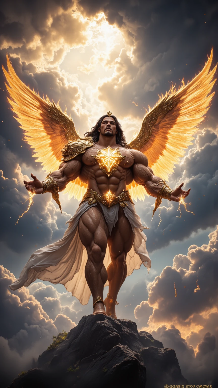 best quality,4k,8k,highres,masterpiece:1.2,ultra-detailed,realistic:1.37 A magnificent scene featuring Guts and Metatron. The stunningly detailed image showcases the beauty of every element in the scene. Both Guts and Metatron are depicted in extraordinary detail, with their facial features, expressions, and clothing rendered with incredible precision. Guts is shown with his muscular build and intense gaze, while Metatron exudes an aura of wisdom and power. The scene is bathed in a warm and vibrant color palette, enhancing the overall impact of the image. The lighting is carefully crafted to create dramatic highlights and subtle shadows, adding depth and dimension to the scene. The artwork is reminiscent of a high-quality oil painting, with each stroke and texture meticulously recreated. The combination of photorealistic quality and artistic style elevates this image to a true masterpiece.