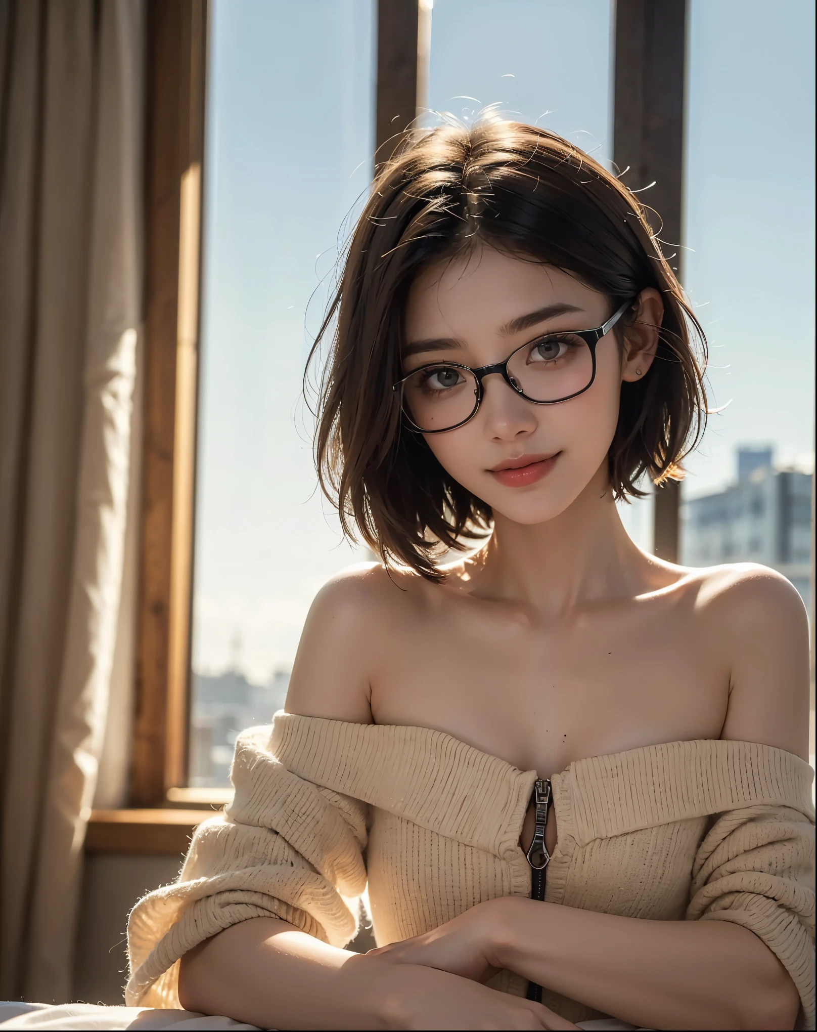 Plump big breasts knit glasses short hair