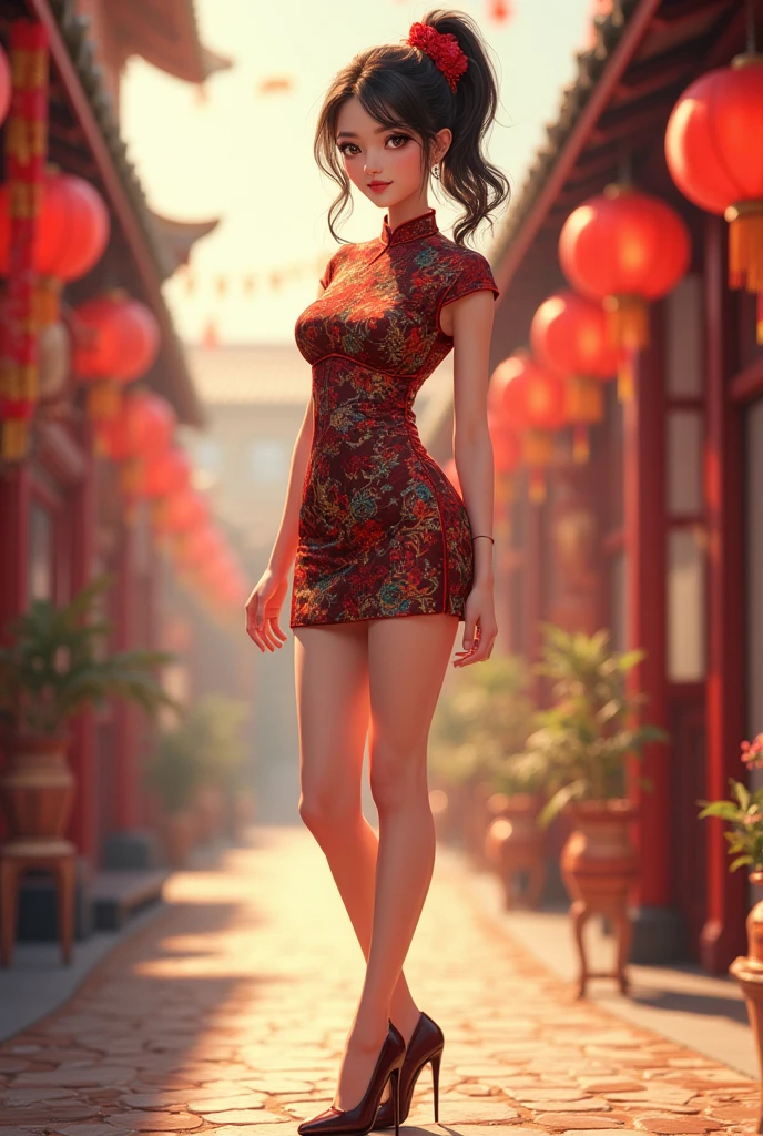 (masterpiece, best quality, Extremely detailed, absurd:1.5), 1 Girl, (Sexy, Beautiful woman, Perfect face, Perfect eyes, Perfect female body, tune, Large Breasts:1.5), (Chun-Li_(role play), role play, Spiked bracelet, White sash, Pantyhose, china skirt, Chinese clothes, [blue|pink|Red|Black|White] skirt, Collar, Short sleeve, Puff sleeves, White boots, Cross lace shoes, Long hair, Hammerhead, ), (permanent, outdoor, patio, The background is a Chinese temple), Perfect lighting, Smooth, HDR