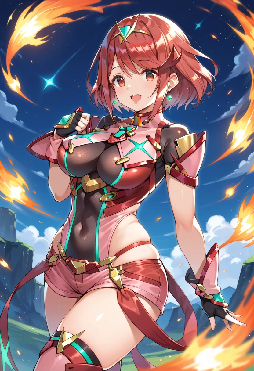 ultra detail, high resolution, ultra detailed, best quality, amazing, top quality, 1woman, pose, fantasy, curly hair, stout, wide body type, large breasts, wide hips, pants, red hair, 5 feet tall, short height, sexy, thick, breasts, axe, hunter, monster hunter