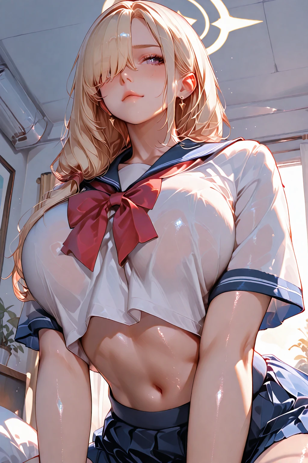 (high quality, 8K, 4k, high contrast, masterpiece:1.2, 最high quality, best aesthetics), (dynamic angle), ((1 female)), erotic, sexy, mature body, JK, , Braid, Glasses, sexyな唇, excited, Chairman, sailor suit:1.2, open your mouth.