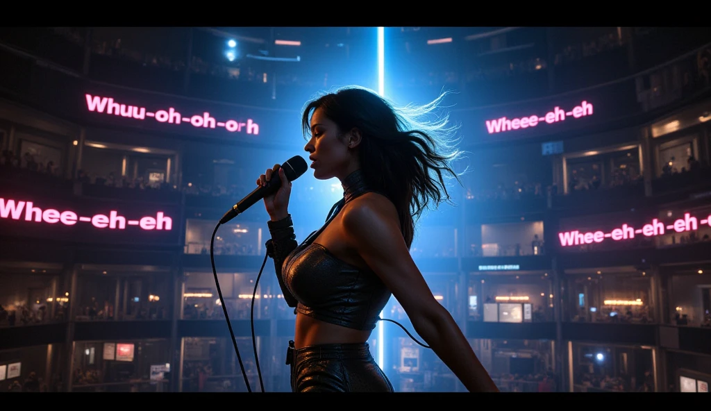 (best quality,4k,8k,highres,masterpiece:1.2),ultra-detailed,(realistic,photorealistic,photo-realistic:1.37),vibrant colors,electronic music background,full color,photo,poster,fashion,abstract design,modern style,dynamic energy,energetic atmosphere,striking visual effects,pulsating rhythm,creative visuals,stylish composition,glowing lights,futuristic elements,technological elements,synthesizer,turntables,CDJs,headphones,neon lights,glittering disco ball,dancing crowd,stylishly dressed models,(((black sunglasses, large-breast:1.2))),eclectic fashion choices,colorful patterns,shimmering fabrics,sharp lines,mirror reflections,playful poses,dynamic movement,dynamic light and shadow,dazzling visual spectacle,artistic expression,electric ambiance,multimedia experience, cinematic lighting, lens flare, ray tracing