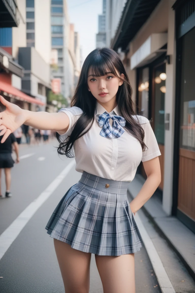 Raw photography:2、 Highest Quality、 realisitic:2、Photorealsitic:2、masterpiece、extremely delicate and beautiful、finely detail、ultra-detailliert、hight resolution、Textured skin、1girl in、(Solo:2)、(Alone:2)、Japanese high school girl、18year old、(From thigh up)、(beauitful face:1.5)、(Adult face:1.5)、(tall)、middlebreasts、(Tea Medium Hair:1.2)、high school summer uniform、(Dark blue miniskirt fluttering in the wind:1.5)、(Dark blue mini skirt)、White short-sleeved shirt、neck tie、(Bare legs:1.5)、(Black loafers:1.2)、(white panties:1.3)、(Sky from below:1.8)、heavy wind、At SFW