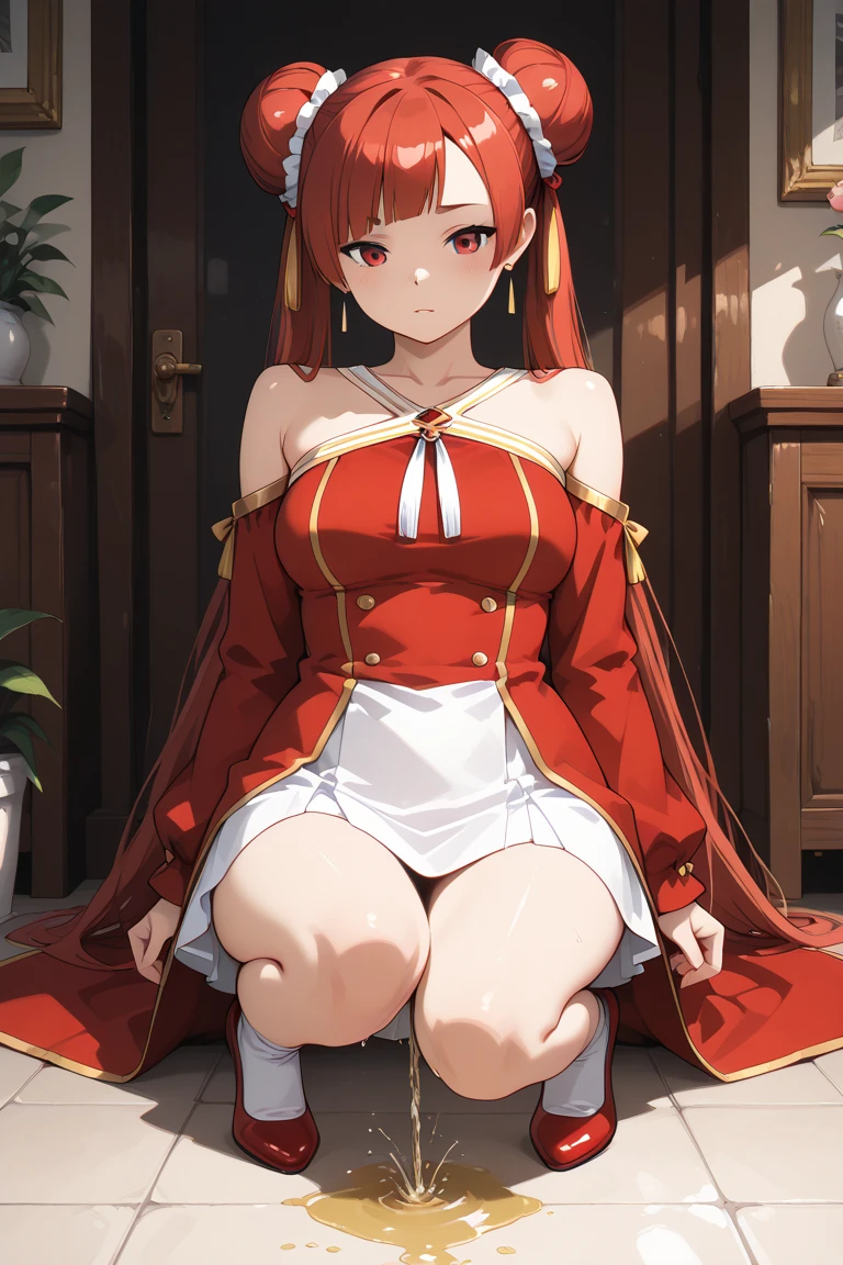 1girl, Laufen , A beautiful girl wearing girls' clothes is urinating with her legs open