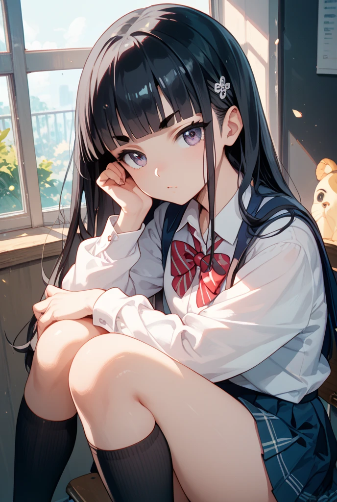 girl、high school girl、Wearing 、Mouth open、Pleated skirt、front、Crouching、Looking up at me、Eyes half open、Red face、 on the face、My whole body is wet