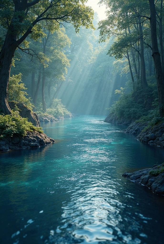 Blue Seas Rivers Deep A cinematic deep blue river. A text