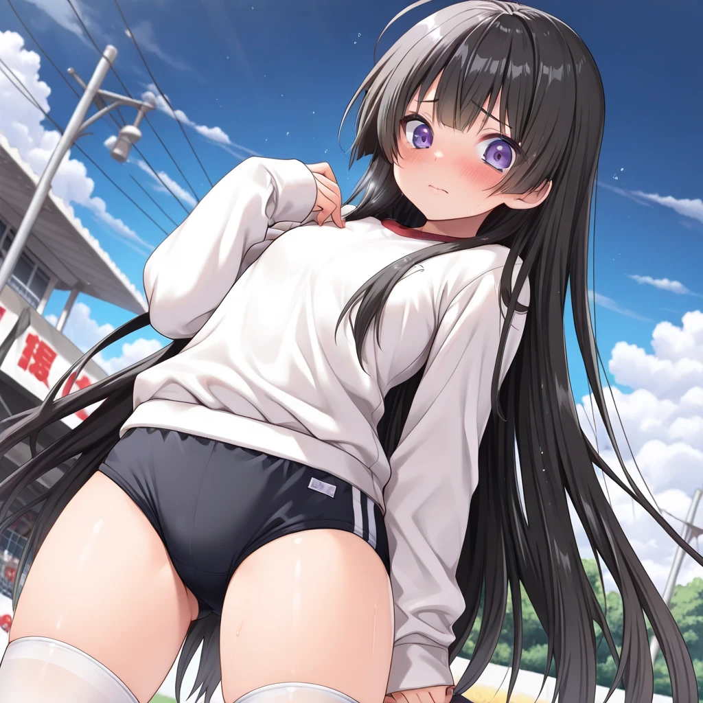 woman、Full nudity、Looks happy、From below、Fly Hearts、Sweaty、Eyes are hearts、squat、Spread your legs、On the streets of the city、Is peeing、A large audience