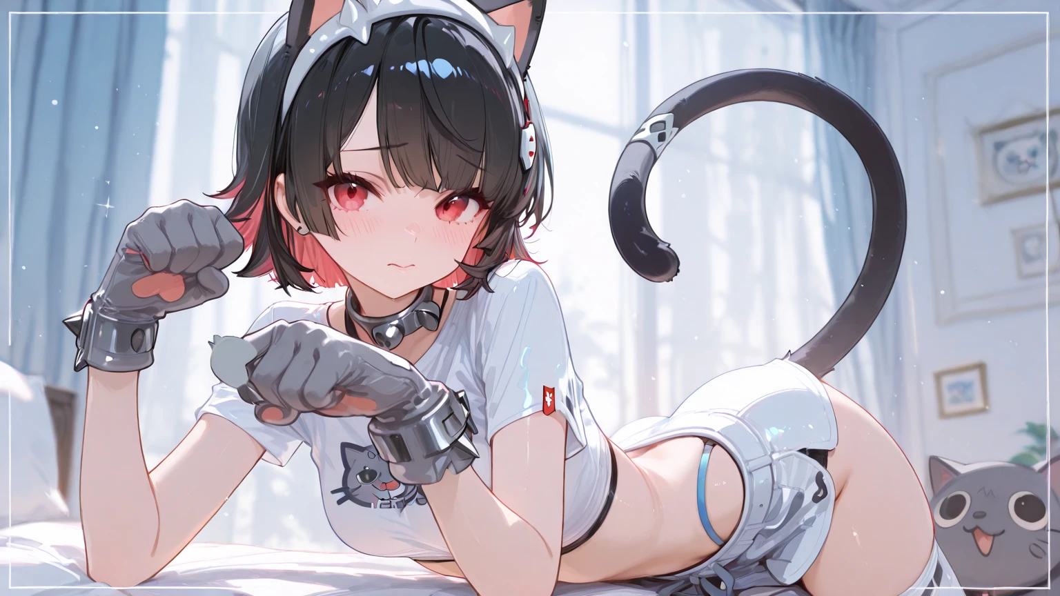 Small and furry boy,but with black cables and blue eyes