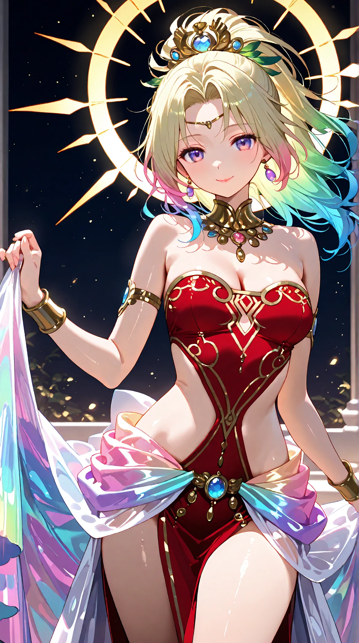 Multicolored Hair, Hair that falls over the shoulders, ribbon, Mole under the eye, A light smile, Surrealism, Partially underwater, From below, 8k, Super Detail, Ultra-high resolution