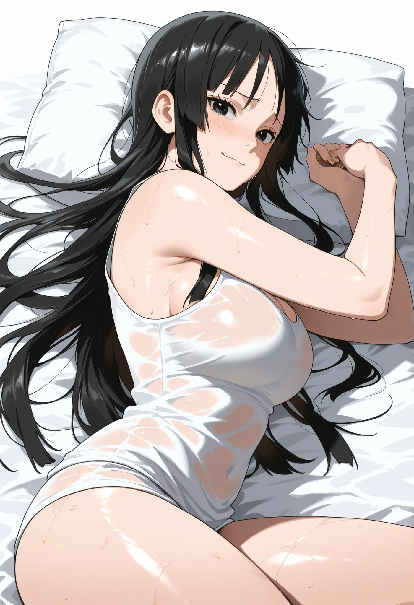 sauce_anime, ambient light,
1 girl , tall girl, arutoria pendoragon ,saber,, straight hair ,(long hair), black hair, blue eyes, closed half eyes, hair between eyes, perfect eyes ,wince ,frown, Perfect face, expressive eyes,
(show off breast), (undress open shirt),arms up, navel, detailed white lace bra, white lace panties, wet body,
realistic University,(sexy pose, shackles), (missionary position),virginal sex, yuri, lesbian sex, blush, (steam),
cowboy shot, looking at viewer, solo, dutch angle, small breast, pussy juice, , saliva , screaming,