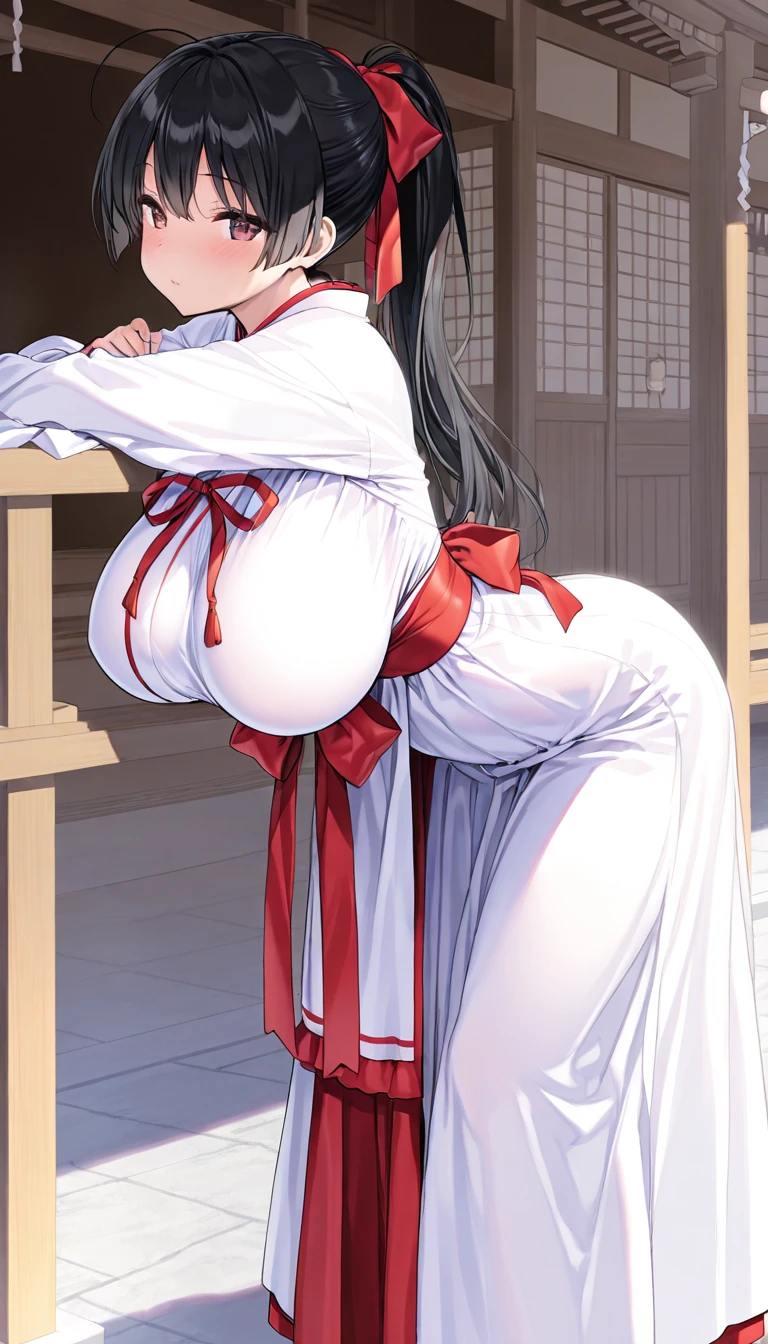there is a woman sitting on a balcony looking out the window, palace ， a girl in hanfu, thicc, looking from behind, long elegant tail behind, japanese goddess, lit from behind, trending on cgstation, [ 4 k digital art ]!!, inspired by Nishikawa Sukenobu, (sfw) safe for work, glass ball at the waist