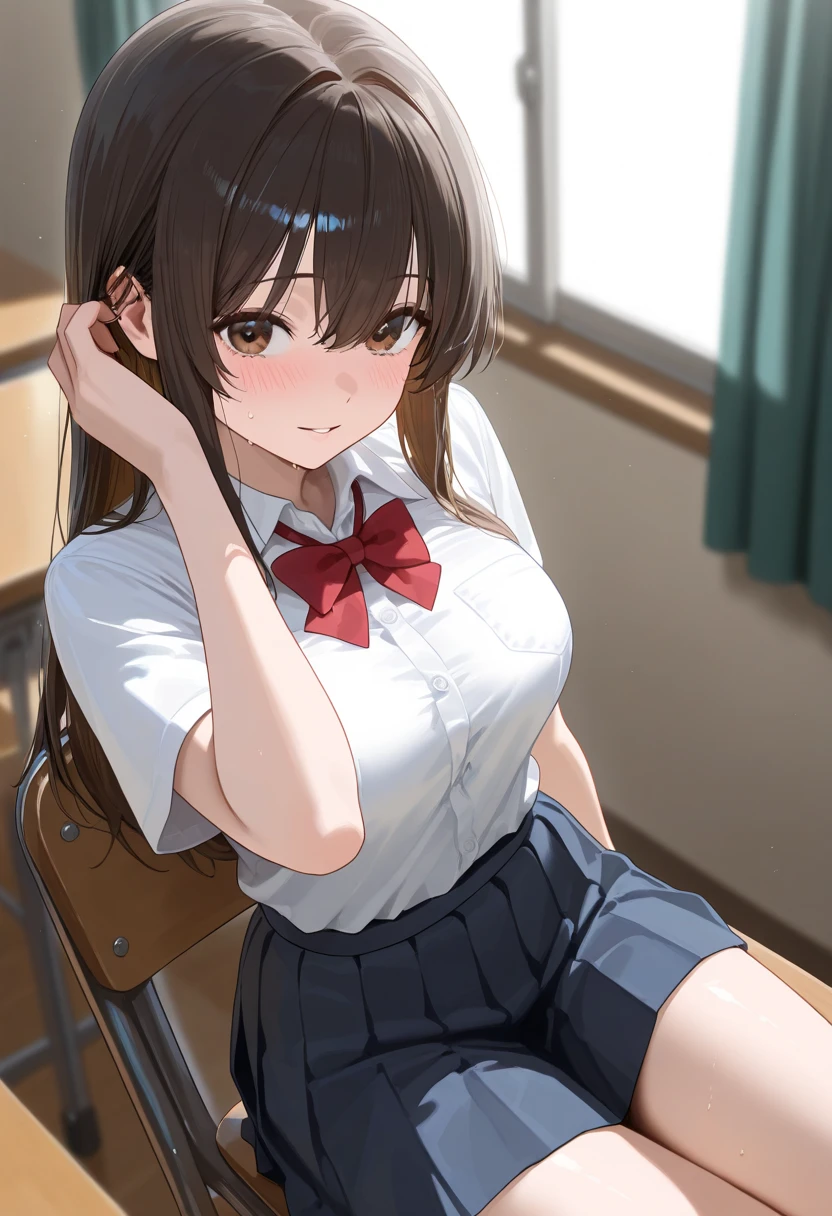 anegasaki nene、Shiny brown hair, short hair, (Beautiful brown eyes、Sparkling eyes, Fine grain)、smile、Ultra-detailed eyes、Highly detailed face, Highly detailed eyes,


high resolution、High resolution、Accurate anatomy、A girl wearing a white short-sleeved shirt and a red suspender miniskirt、Ribbon ties are red、Suspender miniskirt is red、Bobcut、standing、blush、Laughter、Head to Knee、Simple Background、